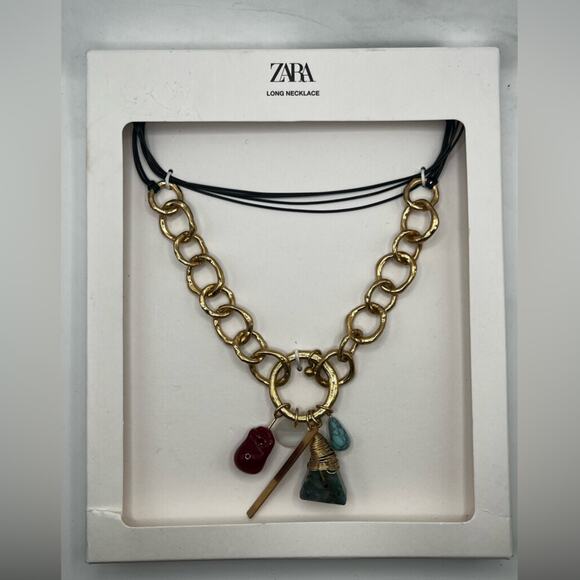 NWT- Zara CONTRAST NECKLACE WITH STONES AND CHARMS - Picture 6 of 6